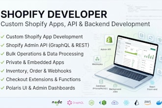develop shopify app, public and custom app,  bug fixing
