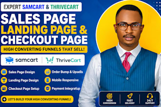 design samcart thrivecart sales page, landing page and checkout page