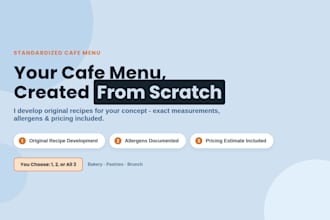 create a standardized café menu with recipes, allergens, and pricing