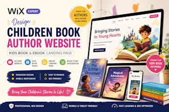 design wix children book website, author website, kids book, ebook landing page