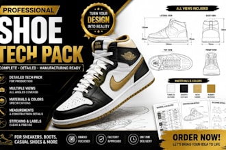 create a factory ready shoe tech pack for footwear production