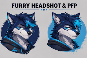 draw custom furry headshot fursona icon and profile picture