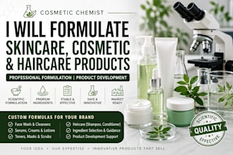 formulate skincare, haircare products and face wash formulas as cosmetic chemist