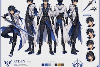 draw custom character reference sheet for oc furry and vtuber