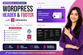 design wordpress header and footer with elementor