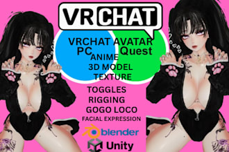 do custom furry avatar, vrchat avatar, fursona avatar, vr character, 3d model