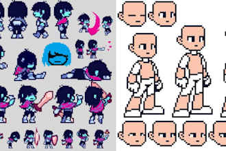 create professional 8 bit and 16 bit pixel art sprites, characters, icons, logo