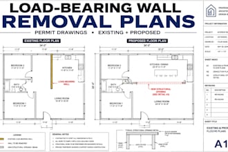 prepare load bearing wall removal plans for city permit approval