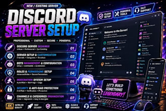 design and setup a professional discord server with bots and roles