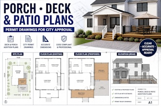 draw porch deck addition and patio plans for city permit