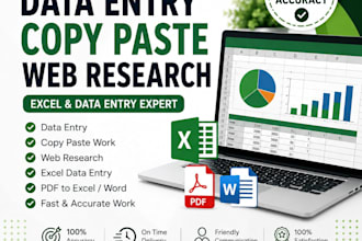 do accurate data entry, copy paste, excel and web research