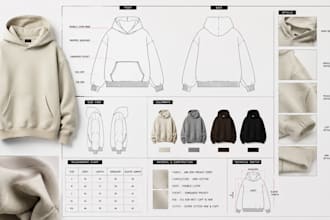 create a manufacturer ready hoodie tech pack with technical flats
