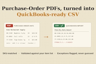 convert your PDF purchase orders into quickbooks ready CSV files
