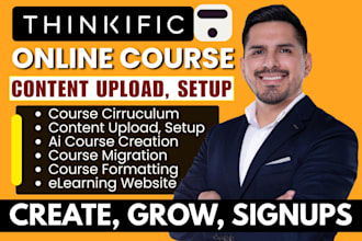 thinkific course creation, thinkific course setup, upload lesson, course content