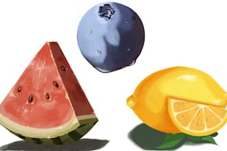 draw realistic thick paint fruit still life illustration