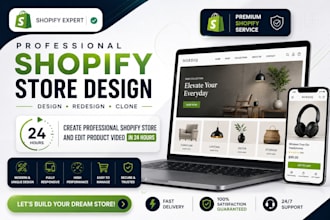 create professional shopify store and edit product video in 24 hours