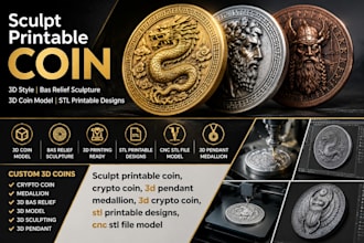 do 3d crypto coin cnc stl file model bas relief sculpture medallion