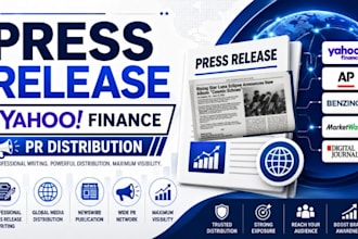 write a professional press release and distribute it on yahoo finance