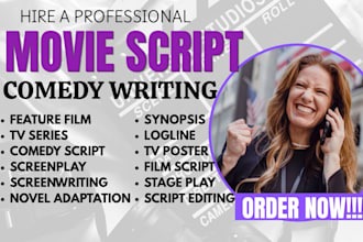 write comedy script, memes and funny speech, stand up joke film script stageplay