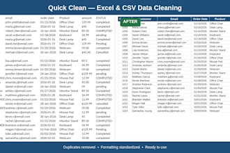 clean up, organize, merge and format excel and CSV data