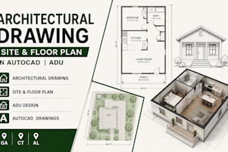 design architectural drawing, site floor plan in autocad adu for georgia ct al
