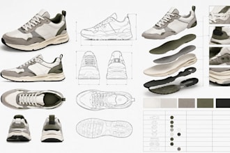 create a shoe tech pack with technical flats for product development