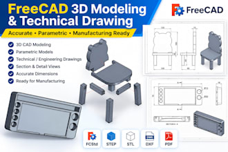 freecad 3d models and technical engineering drawings