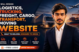 design logistics, trucking, freight, cargo, transport website with free logo