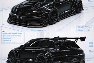 design model and render custom 3d car body kits widebody and automotive parts