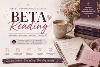 beta read your romance, fantasy, new adult or fanfiction
