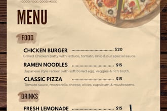 design a modern restaurant menu