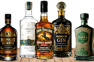 design wine label, gin, vodka, whiskey bottle label for your