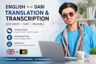 translate and transcribe english and dari audio and video