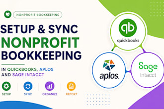 setup and sync nonprofit bookkeeping in quickbooks, aplos and sage intacct