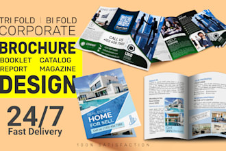 design clean creative brochure bi fold or tri fold, catalog, magazine, lookbook