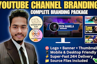 design custom youtube channel branding package logo banner thumbnail