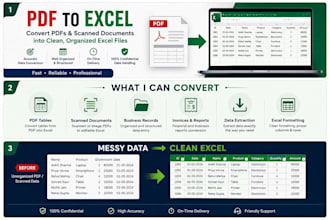 convert PDF, scanned documents and data into excel