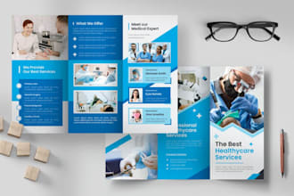 design modern dental brochure, dental tri fold or clinic bifold pamphlet