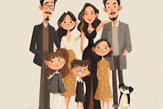 create a group cartoon portrait or family caricature for you