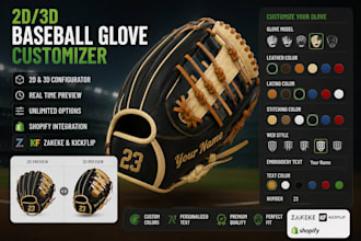 build 2d 3d baseball glove, softball configurator on shopify kickflip zakeke