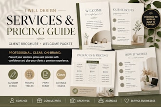 design service and pricing guide, client brochure and welcome packet