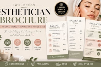 design esthetician brochure, facial treatment menu and skincare price list