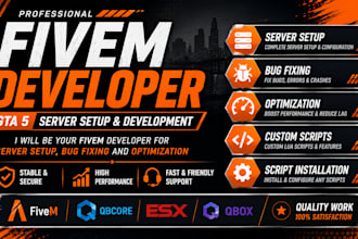 be your fivem developer for gta 5 server setup and development