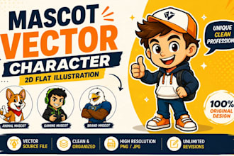 2d flat illustration and cute brand mascot vector character