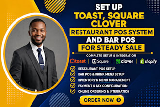 set up toast square clover restaurant pos system and bar pos for steady sale