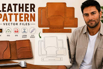 convert leather tooling vector, wallet template svg, acrylic leather pattern eps