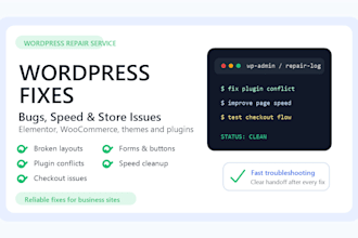 fix wordpress bugs, errors, speed, elementor and woocommerce issues