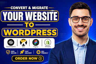 convert clone squarespace wix to wordpress transfer shopify to wordpress website