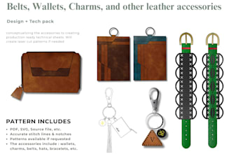 create leather belt, wallet, bracelet, and charm designs