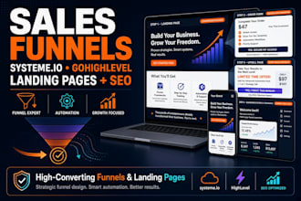develop systeme io sales funnels, go high level, landing page in systeme io seo